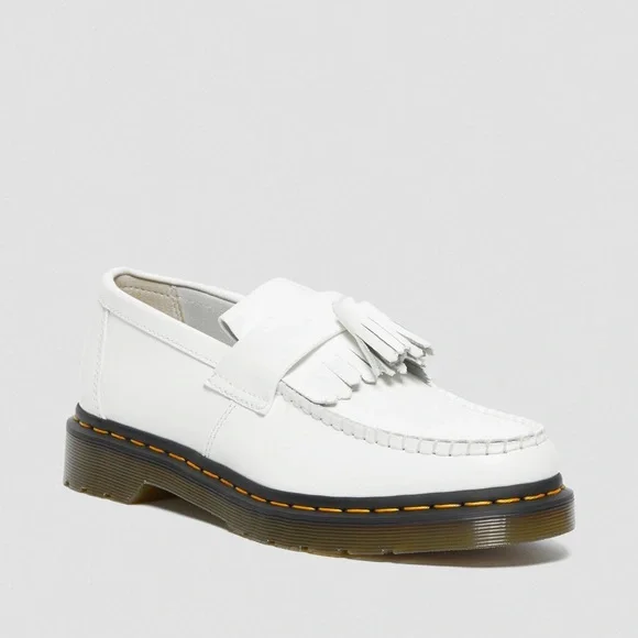 DR MARTENS ADRIAN YELLOW STITCH LEATHER TASSEL LOAFERS WHITE SMOOTH LEATHER - Picture 2 of 8